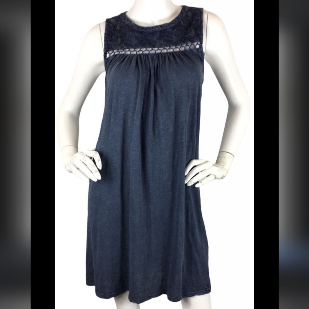 Lucky Brand Navy Sleeveless Embroidered Crochet Dress Medium